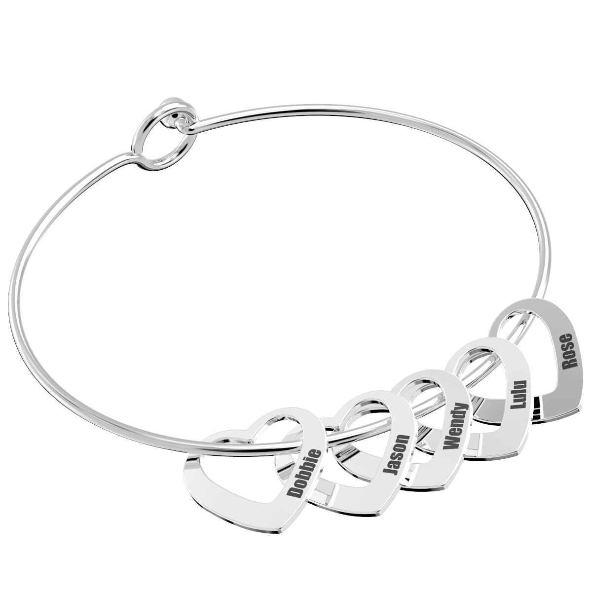 Personalised Bangle Bracelet with 1-15 Heart Shape Pendants Customized Name Engraving Heart Bracelets