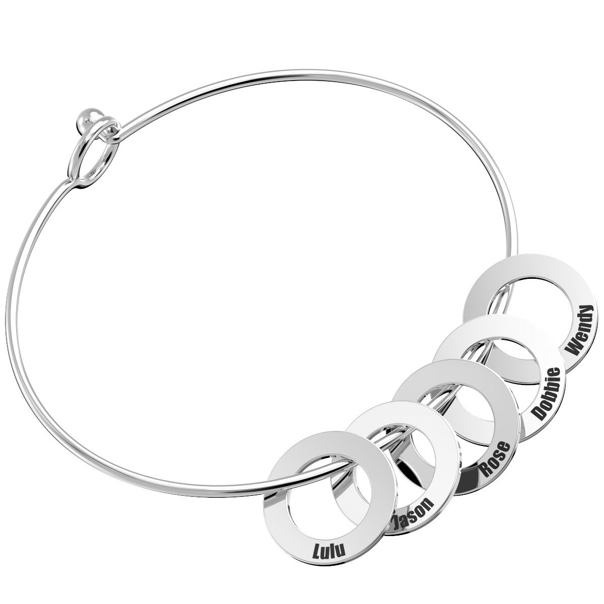 Personalized Bangle Bracelet with 1-15 Round Shape Pendants