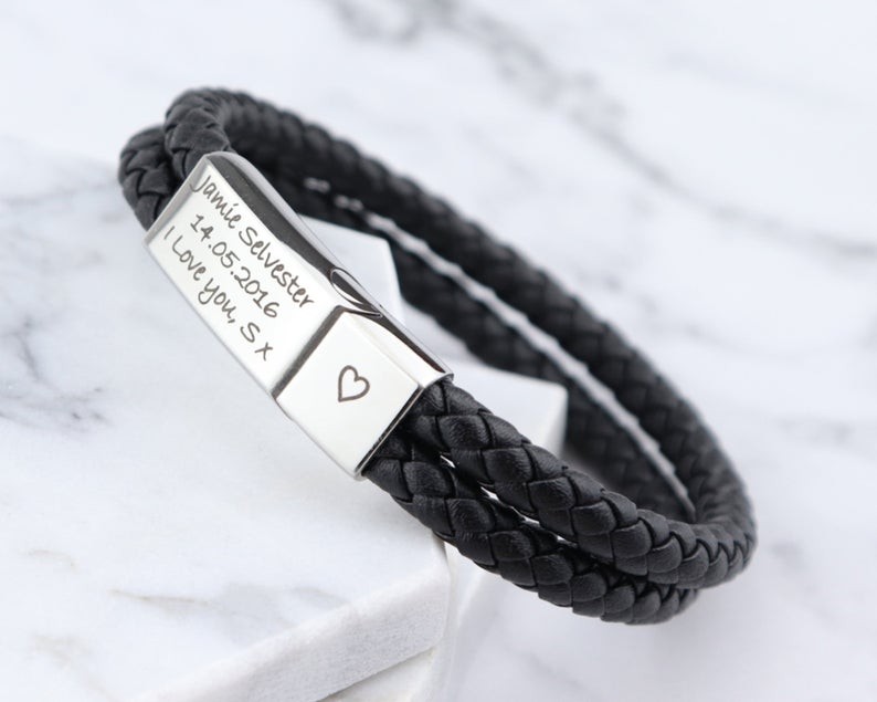 Men Personalized Engraved Name Leather Bracelets