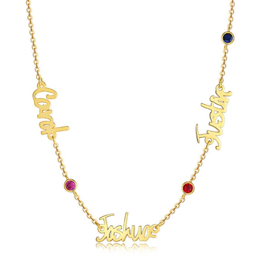 Personalised 1-6 Birthstone and Name Necklace