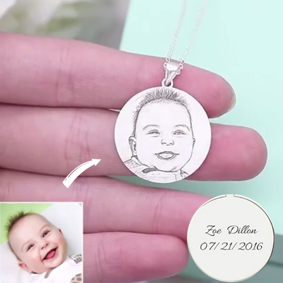Personalised Engraved Round Shadow Carving Photo Necklace