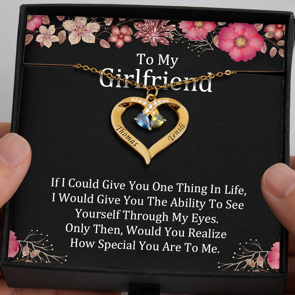 To My Girlfriend Gift Ideas Personalised Heart Necklace With Her and Him Names For Valentine's Day