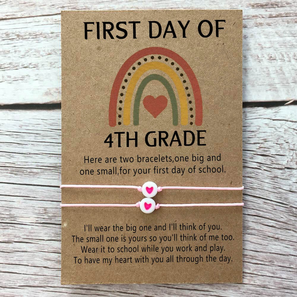 First Day of 4th Grade Back to School Bracelet Mummy and Me Anxiety Separation Wish Gifts For Kid Set of 2