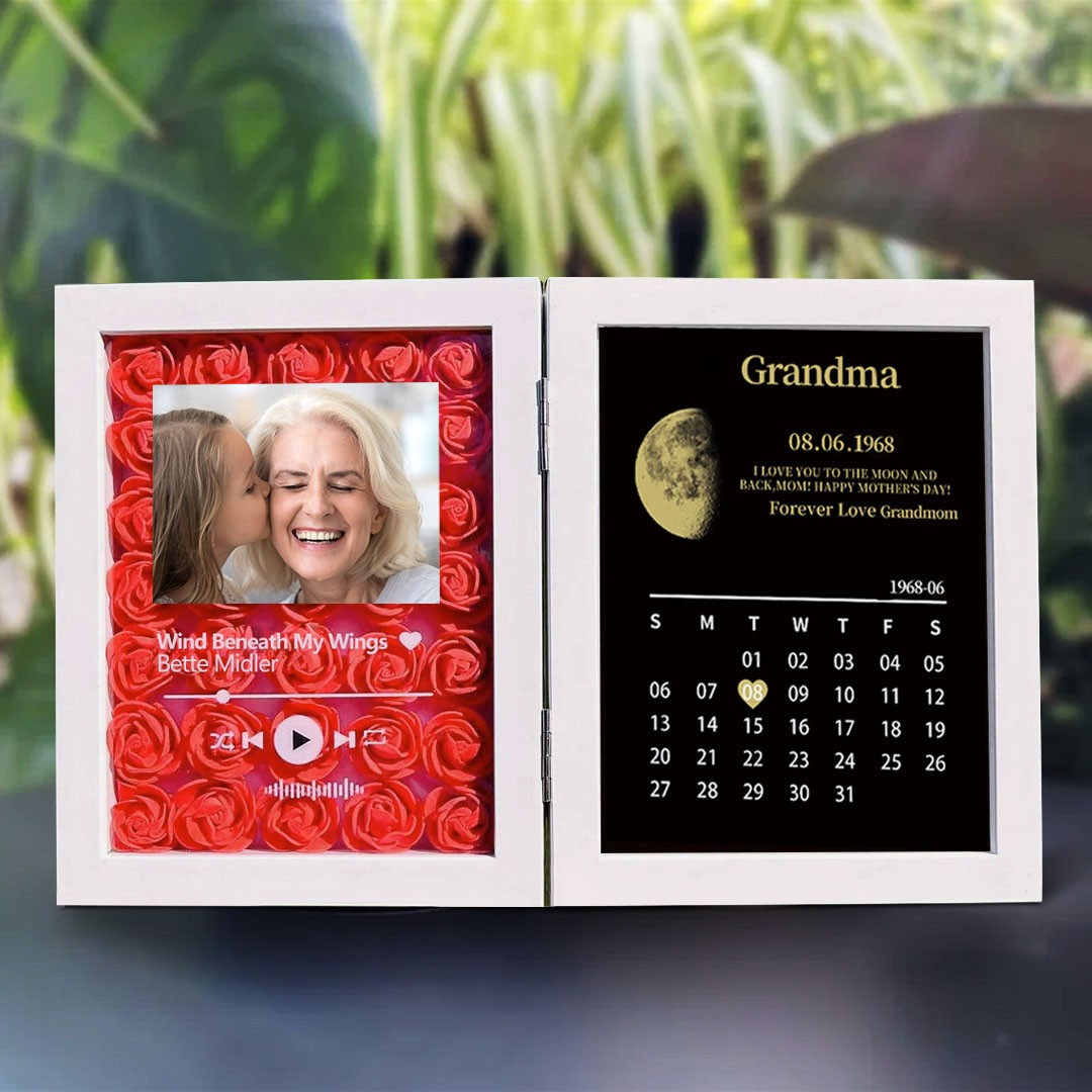 Personalised Flower Shadow Box Moon Phase Calendar with Names Gift for Mother's Day