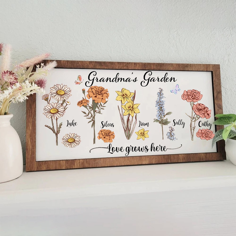 Custom Grandma's Garden Frame With Grandkids Name and Birth Month Flower For Mother's Day