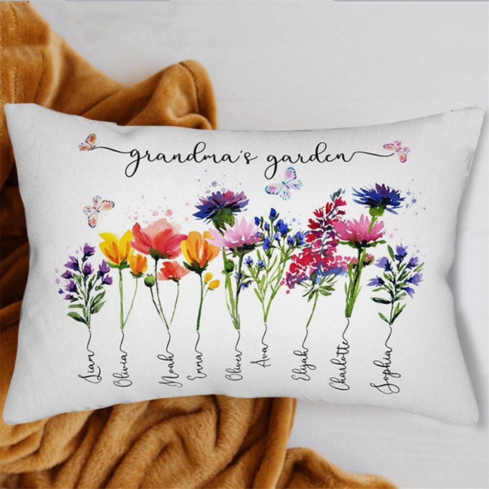 Personalised Grandma's Garden Pillow Birth Month Flower With Kids Name For Mother's Christmas Day