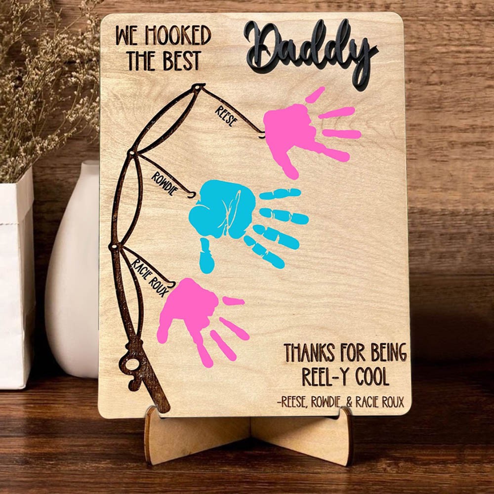 Personalised Daddy Fishing DIY Handprint Sign From Kids For Father's Day