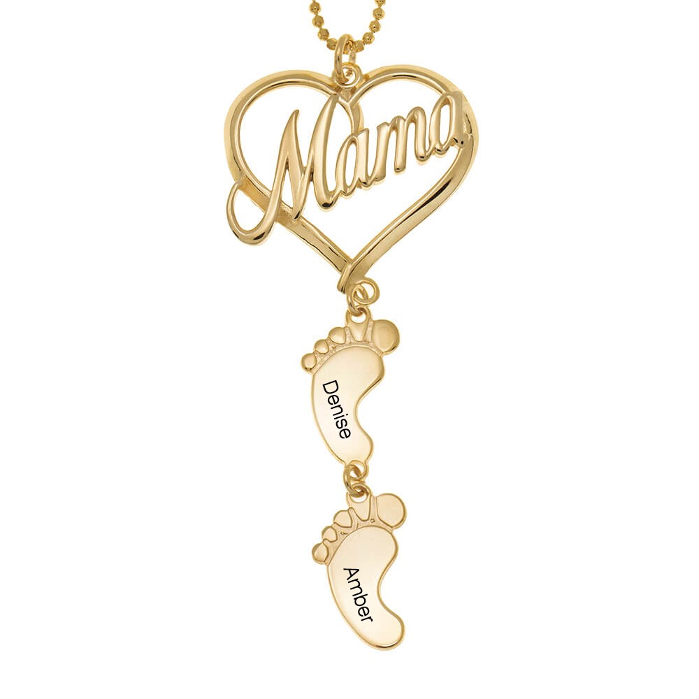 Personalised Love MaMa Heart 1-10 Baby Feet Charms Name Necklace
