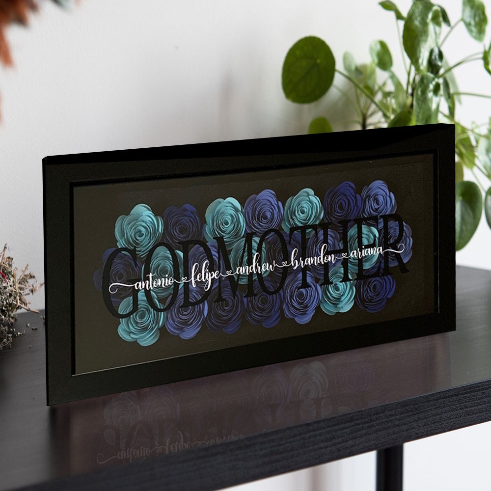Personalised Mum Flower Shadow Box With Kids Name For Grandma Mother's Day Gift Ideas