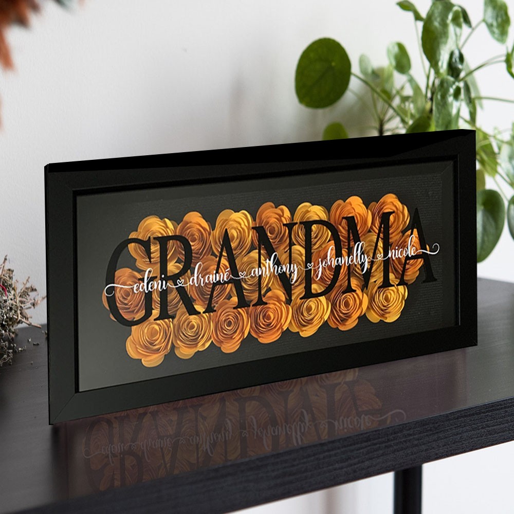 Personalised Flower Shadow Box With Kids Name For Grandma Mother's Day Gift Ideas