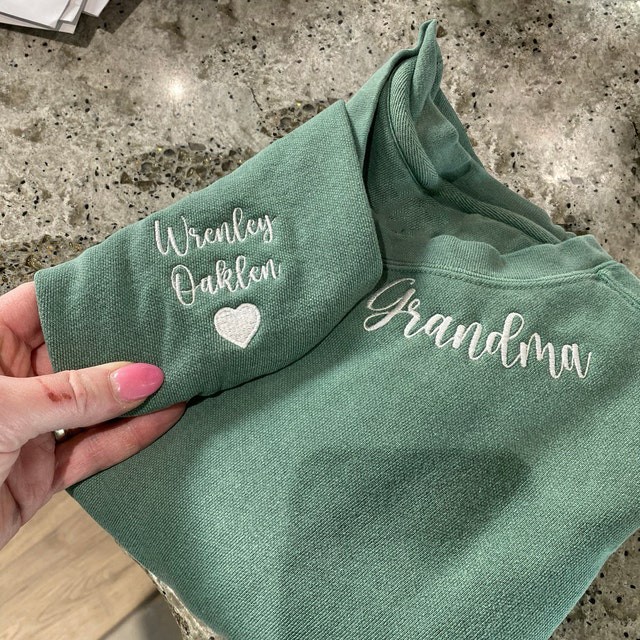 Custom Embroidered Grandma Sweatshirt Hoodie with Kids Names For Mother's Day Gift Ideas