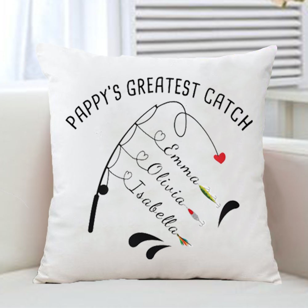 Personalised Family Names Pillow Case Papa Grandpa Dad's Greatest Catch Father's Day Gift
