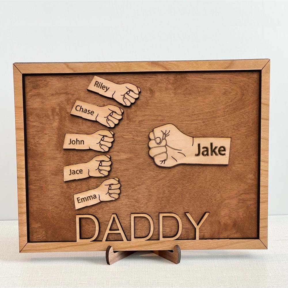 Personalised Dad and Kids Fist Bump With Name Frame Sign For Father's Day