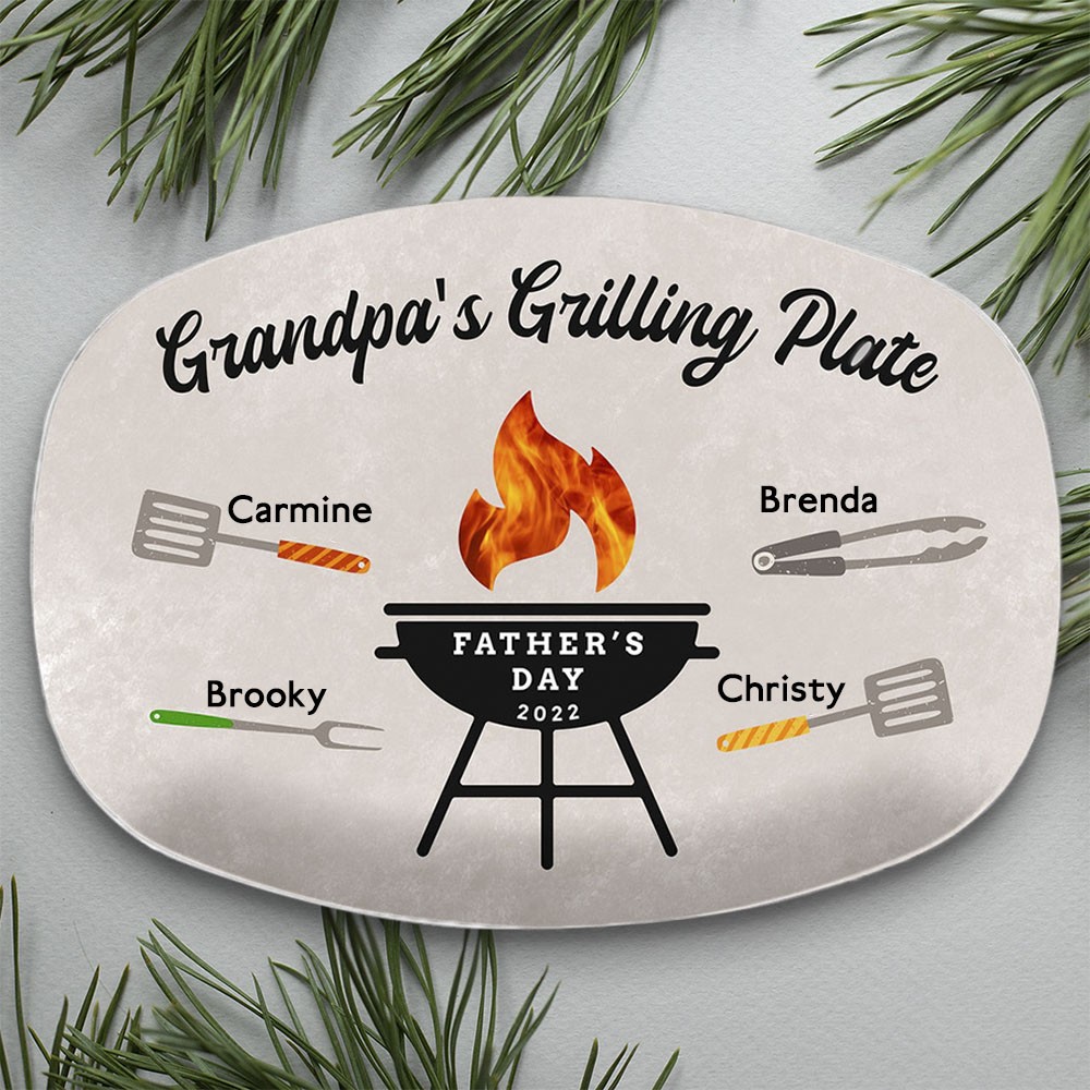 Personalised Barbecue Platter With Kids Name For Dad Grandpa's Grilling Plate Father's Day