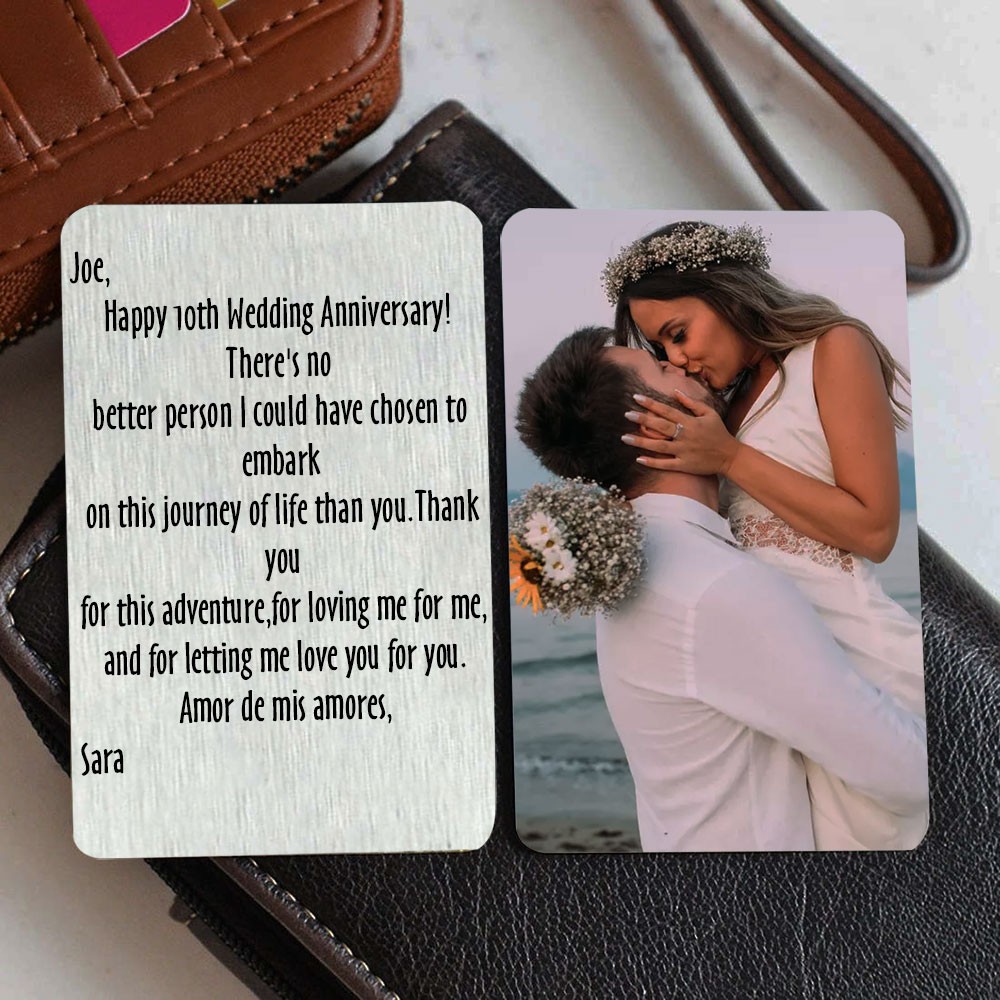 Personalised Metal Wallet Photo Card Love Note Anniversary Valentine's Day