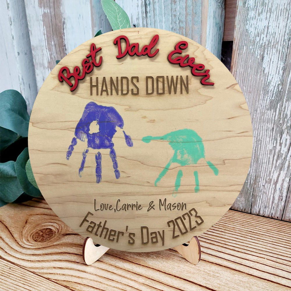 Personalised Best Dad Ever DIY Handprint Hands Down Sign For Father's Day