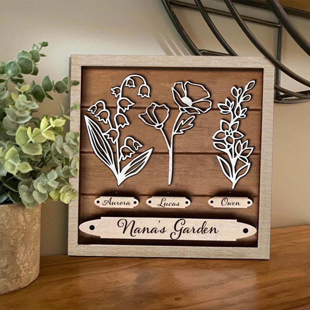 Custom Nana's Garden Birth Month Flower Sign With Kids Name For Christmas Gift Ideas