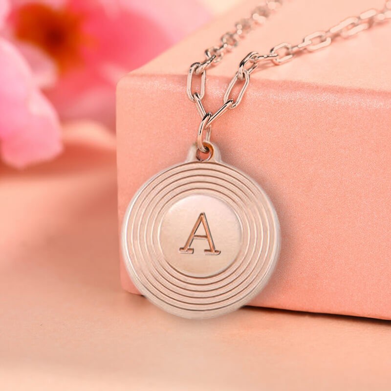 18K Rose Gold Plating Personalised Engraved Initial Round Pendant Link Chain Necklace Layering Charms Gift For Her