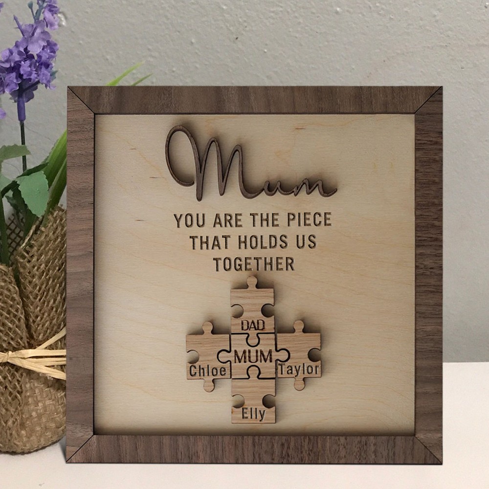 Custom Mum Puzzle Pieces Sign With Kids Name For Mum Grandma Home Wall Decor