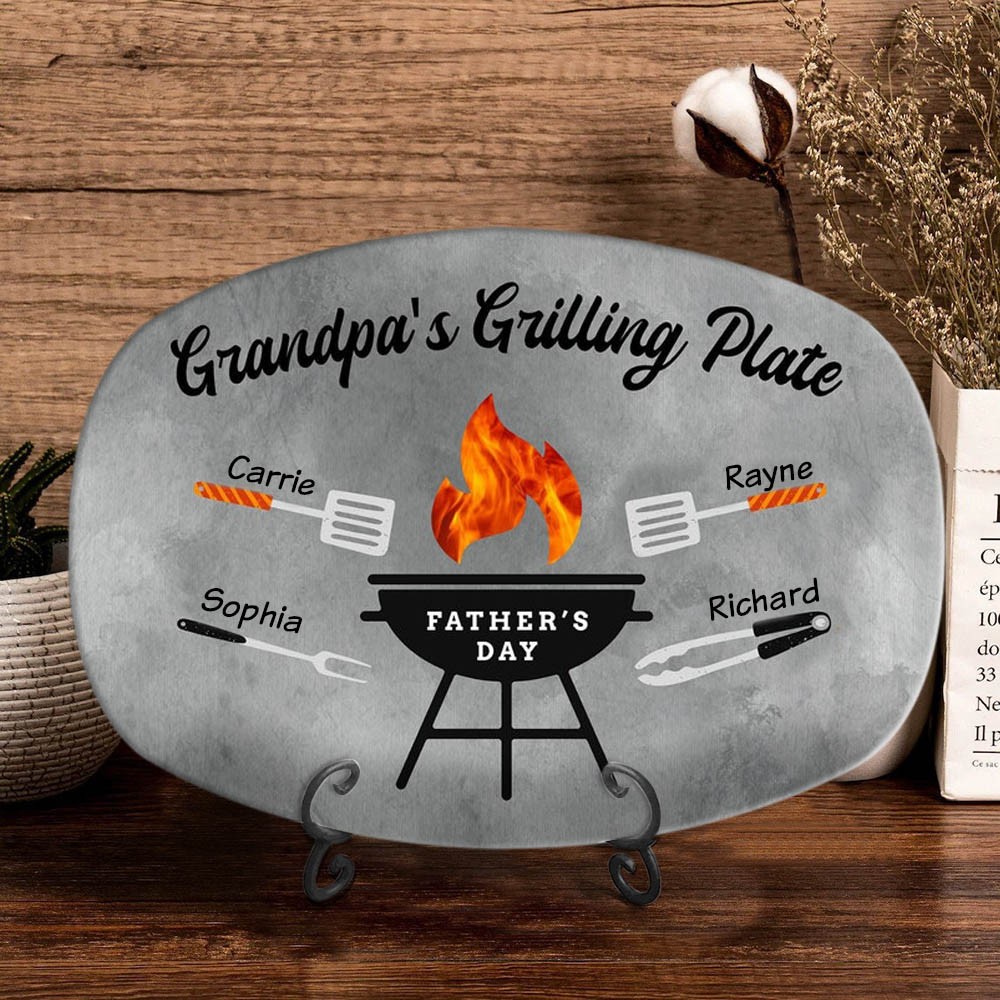 Personalised BBQ Platter With Kids Name Grandpa's Grilling Plate For Father's Day Gift Ideas