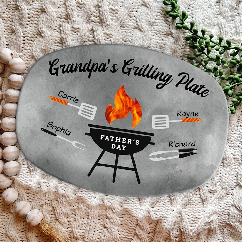 Personalised BBQ Platter With Kids Name Grandpa's Grilling Plate For Father's Day Gift Ideas