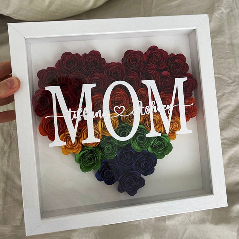 Personalised Mum Flower Shadow Box With Name For Mother's Day
