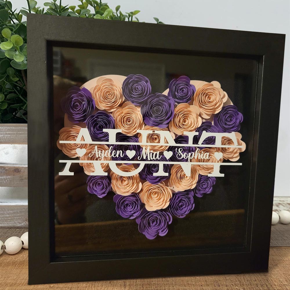 Personalised Aunt Flower Shadow Box With Name For Mother's Day Christmas