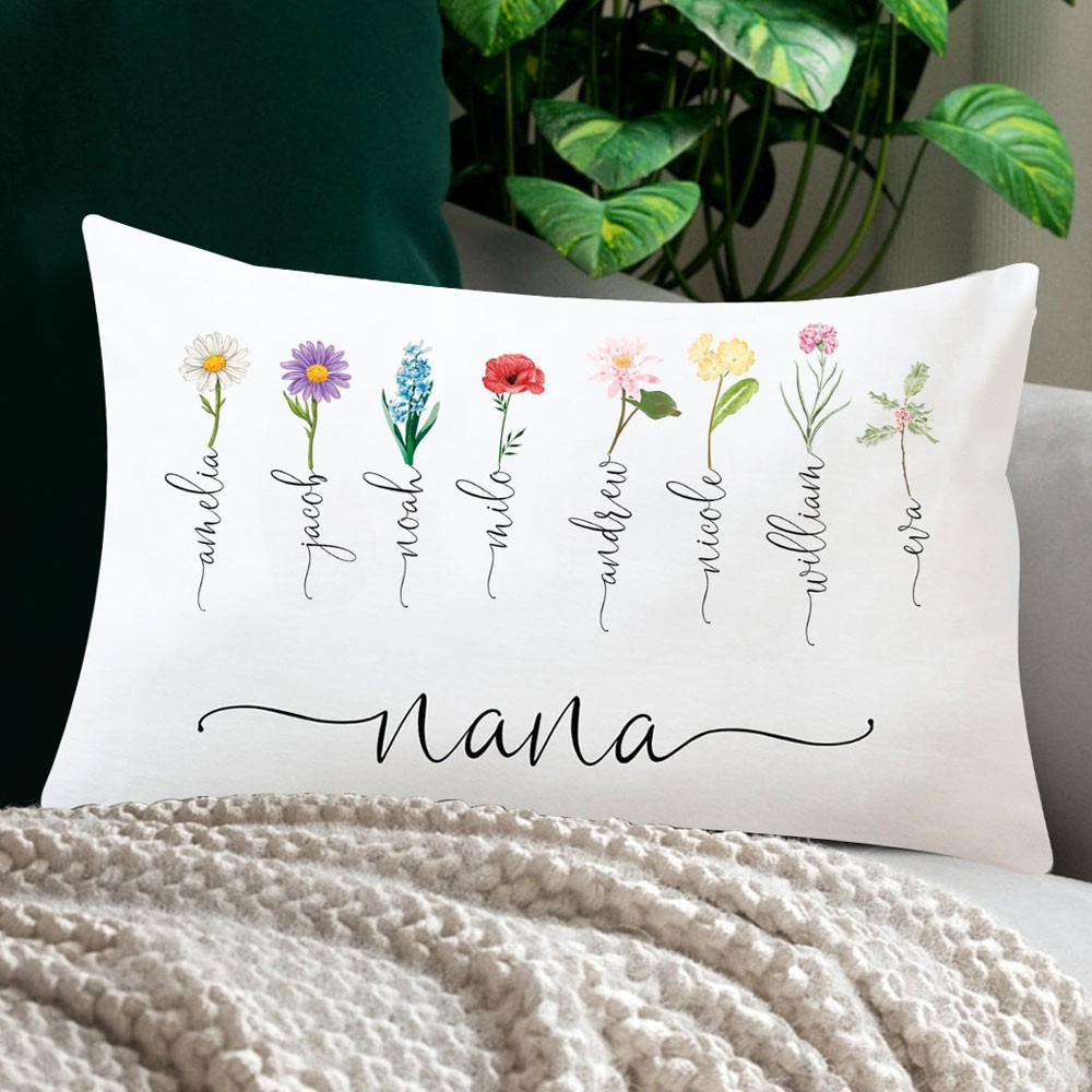 Personalised Grandma's Garden Pillow With Grandkids Names & Birth Month Flowers For Mother's Day