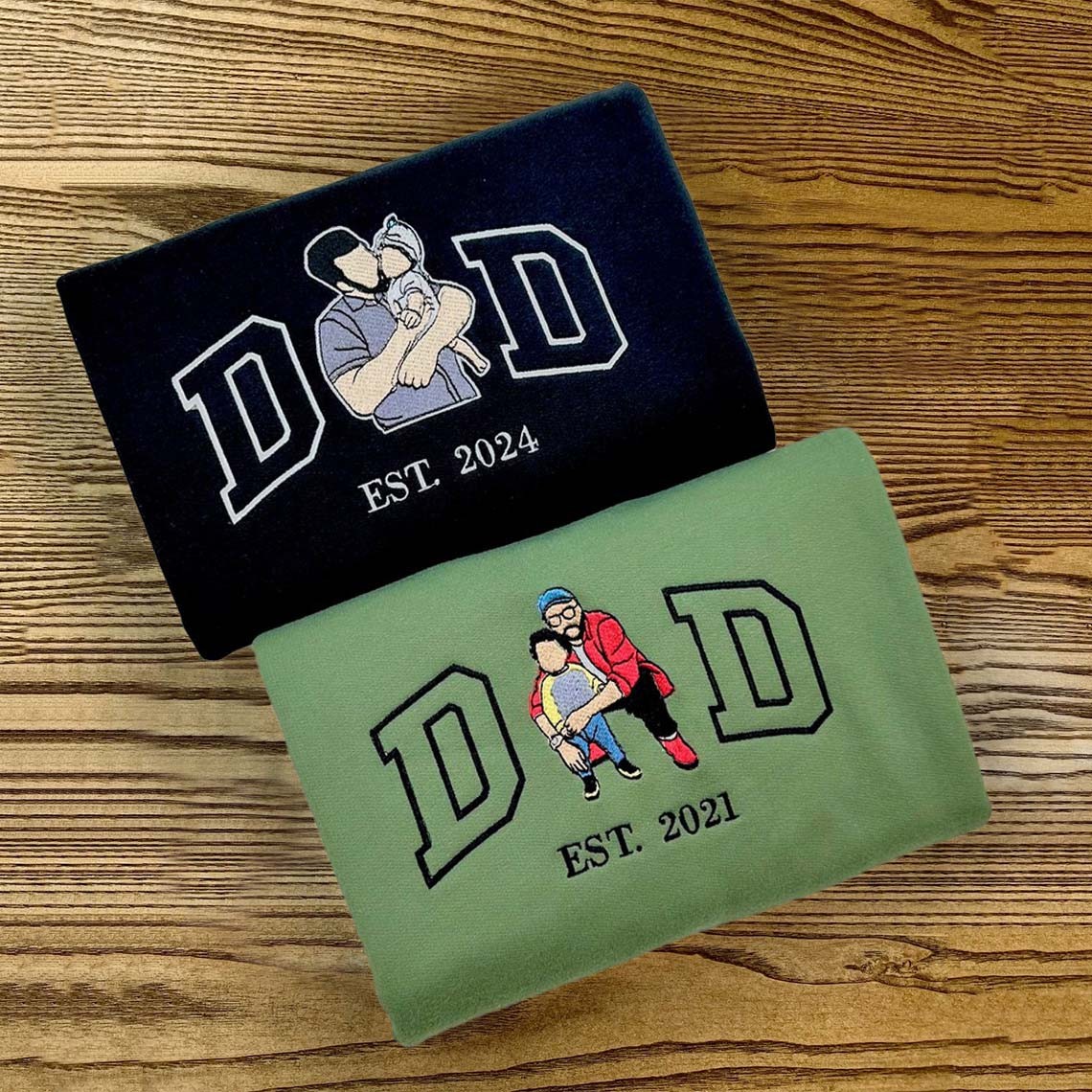 Custom Embroidered Dad Photo Sweatshirt Hoodie with Kids Names For Father's Day Gift