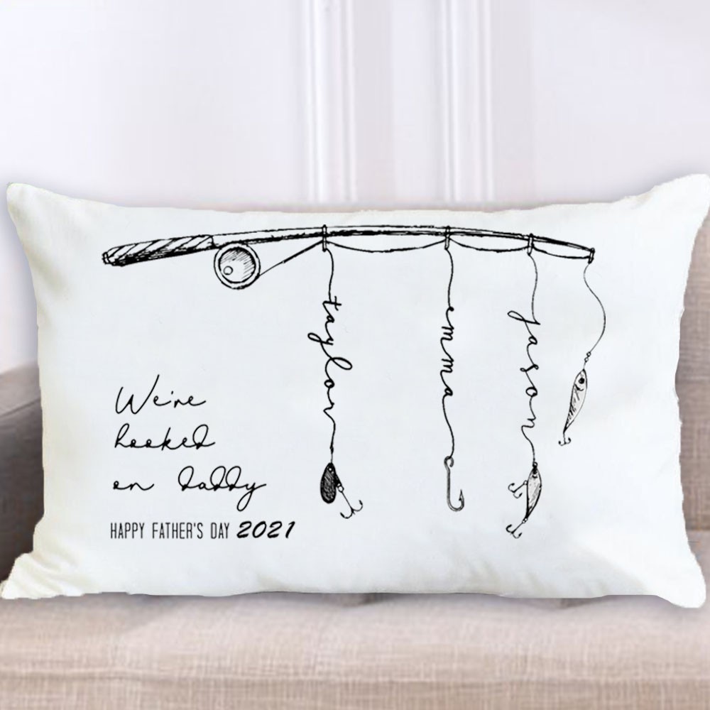 Personalised Family Names Pillow Case We're Hooked on Dad Papa Grandpa Father's Day Gift