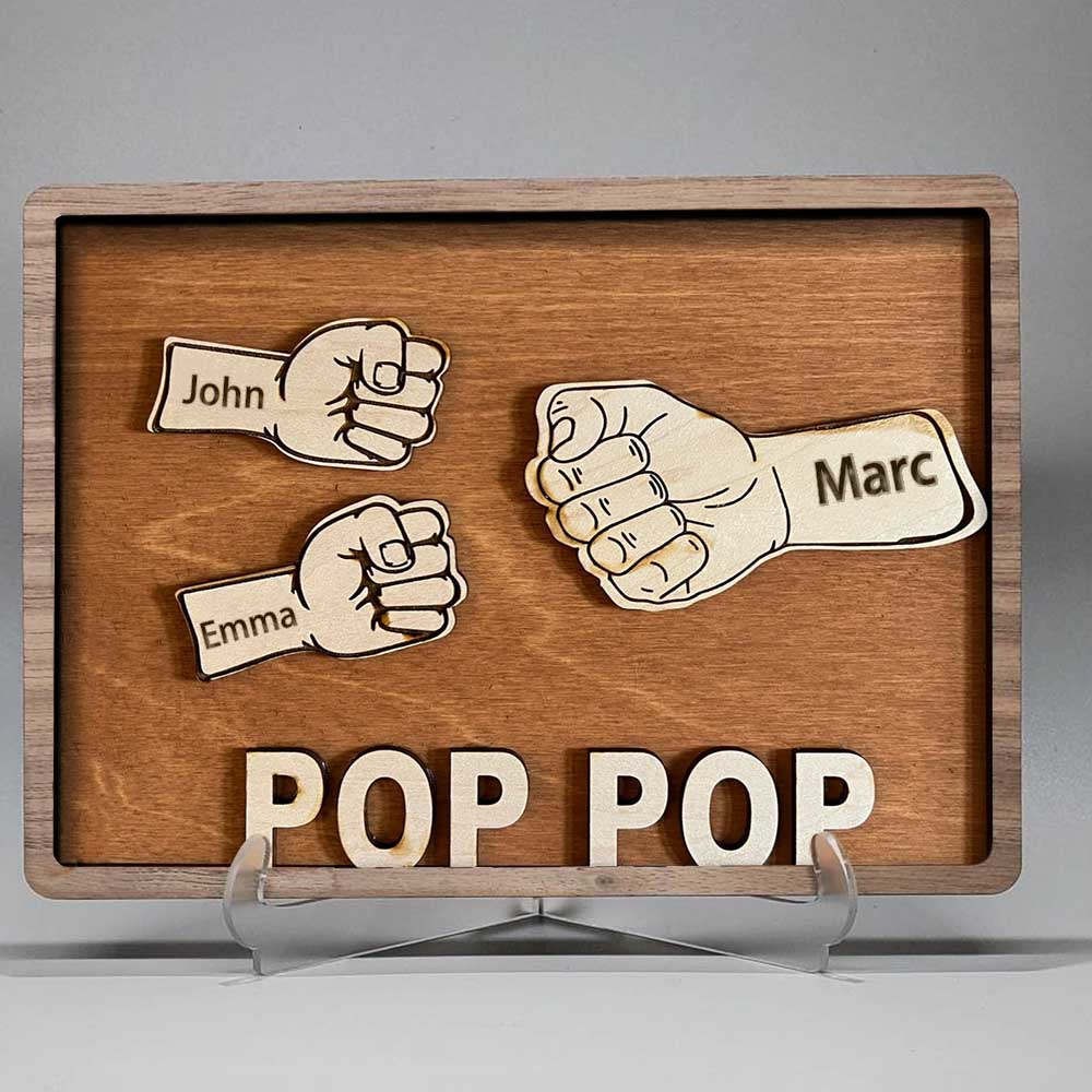 Personalised Dad and Kids Fist Bump With Name Frame Sign For Father's Day