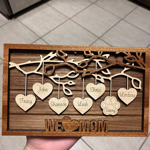 Custom Family Tree Sign With Grandchildren Name Engraved Wall Art Gift Ideas For Grandma Mother's Day
