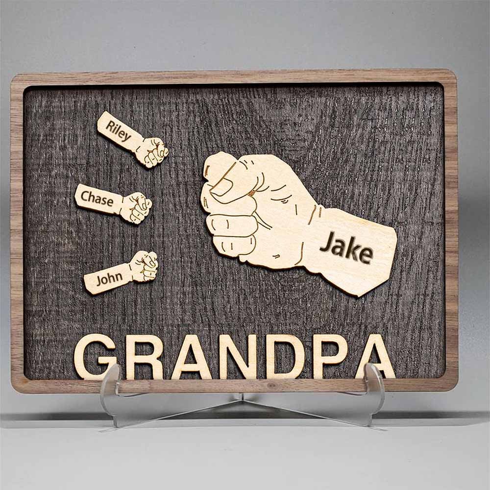 Personalised Dad and Kids Fist Bump With Name Frame Sign For Father's Day