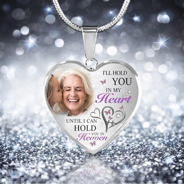 I'll Hold You In My Heart Personalised Engraving Memorial Heart Photo Necklace