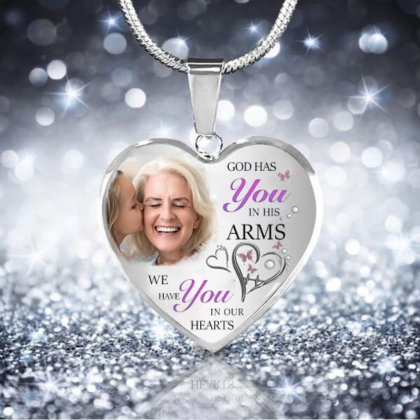 God Has You in His Arms We Have You In Heart Personalised Engraving Memorial Photo Necklace