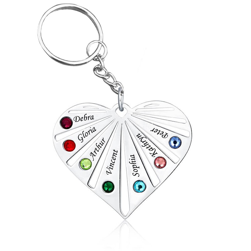 Sterling Silver Personalized 1-8 Engraving Names with Birthstone Key Chain Gift