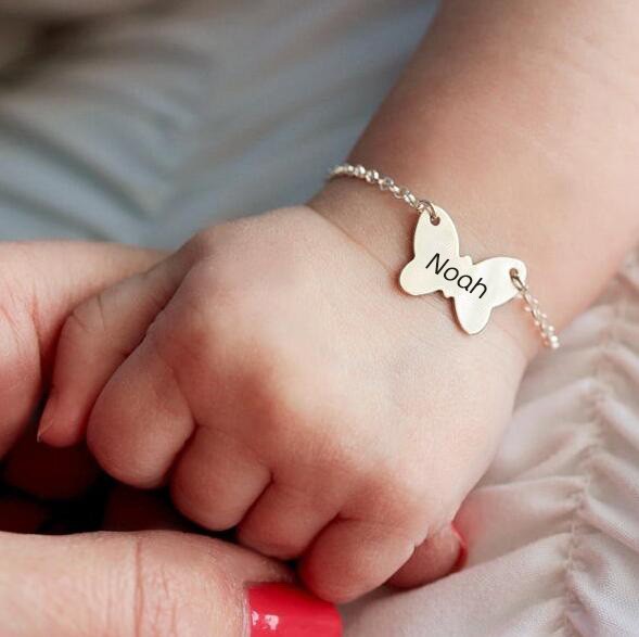 Personalised Butterfly Shape Brynn Baby Name Engraving Bracelets