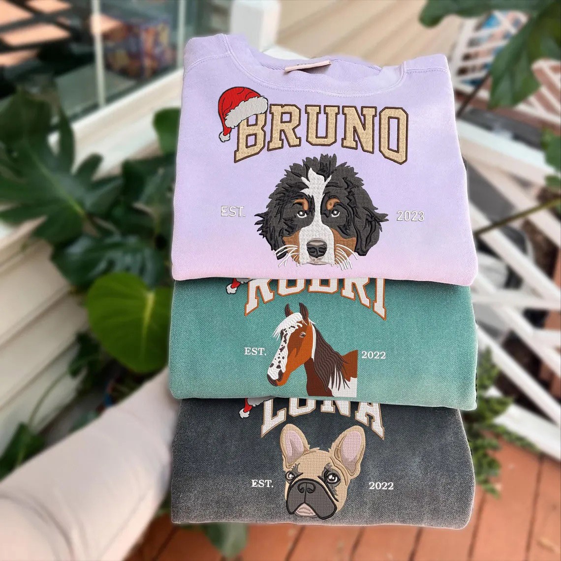 Custom Christmas Embroidered Dog Sweatshirt in Varsity Style With Name For Pet Lover Gifts
