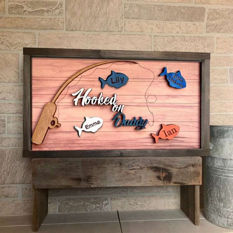 Hooked on Daddy Personalised Fishing Frame With Kids Name For Father's Day Gift Ideas