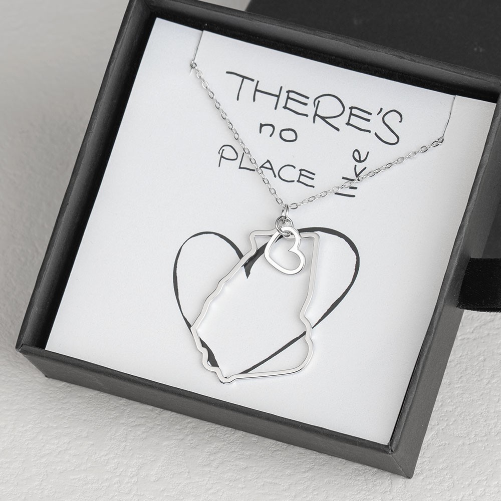 Personalised Gift for Her Home State Outline Best Friend Necklace There Is No Place Like