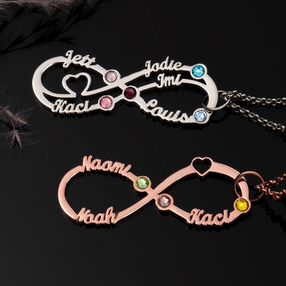 Custom Infinity Necklace With Names and Birthstones For Mother's Day Christmas Gift Ideas