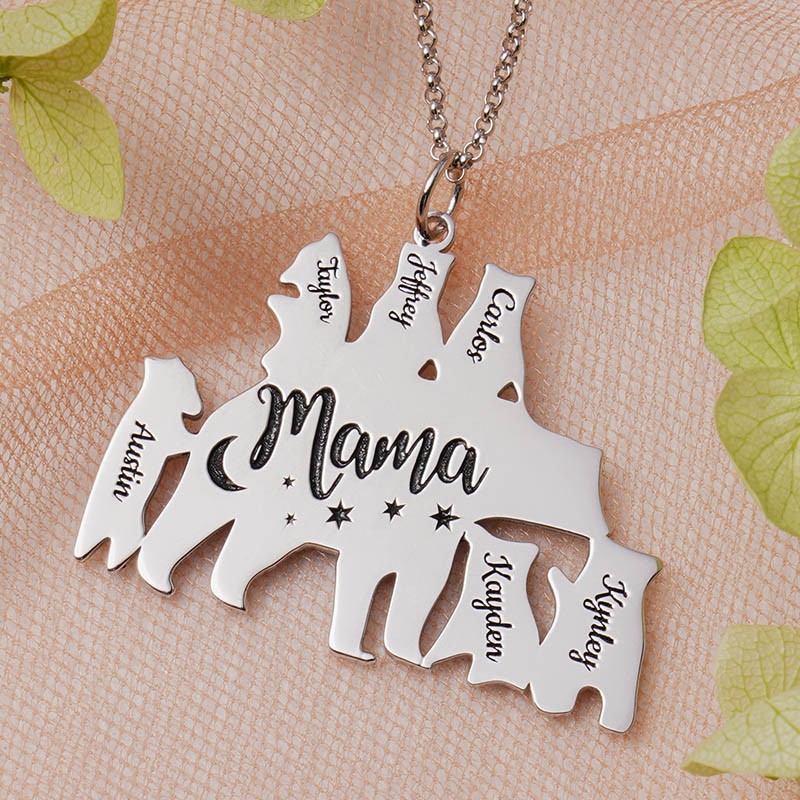 Personalised Mama Bear Necklace With 1-8 Kids Name For Mother's Day Gift