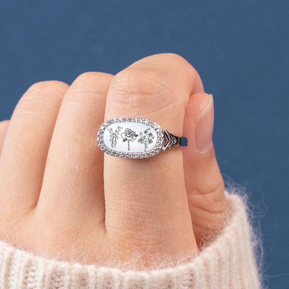 Personalised Birth Month Flower Ring For Family Mum
