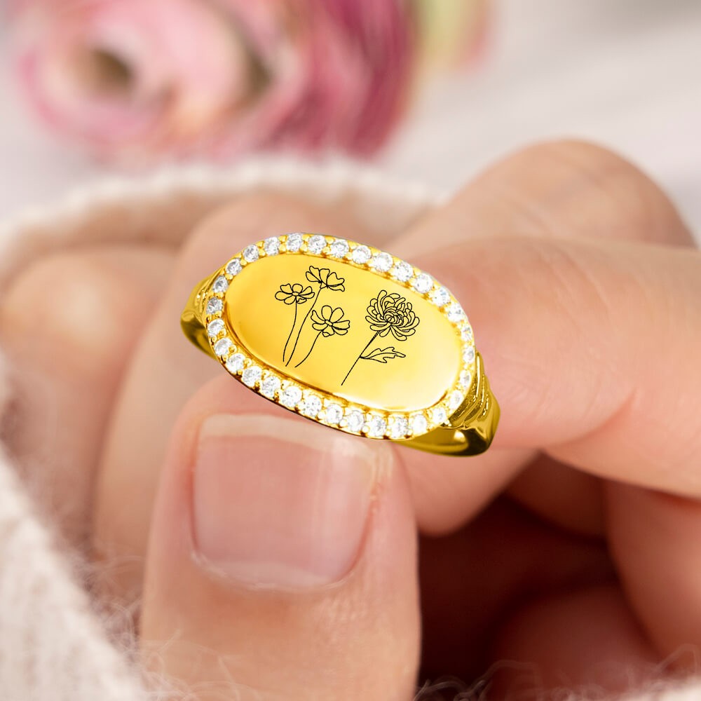 Personalised Birth Month Flower Ring For Family Mum