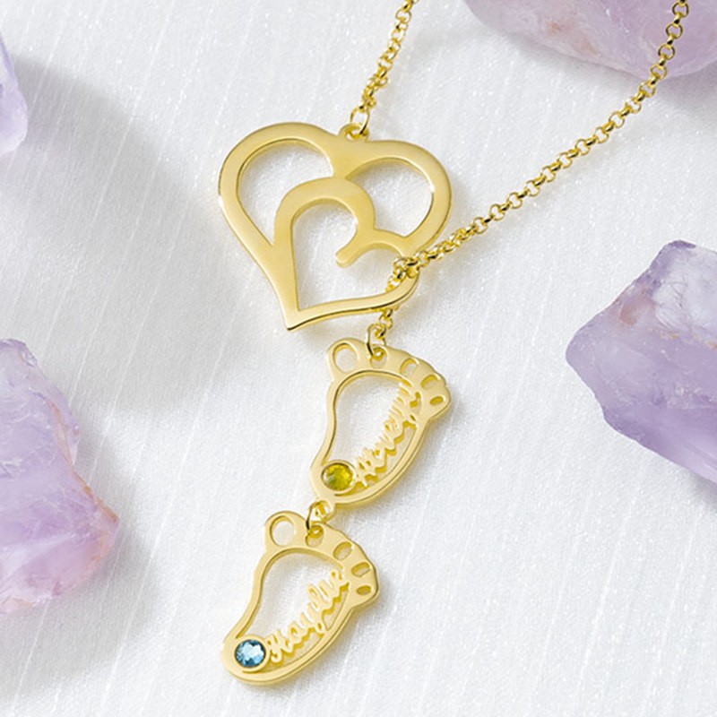 Personalised Baby Feet Charms Name Necklace With Birthstone For Mum Christmas's Day