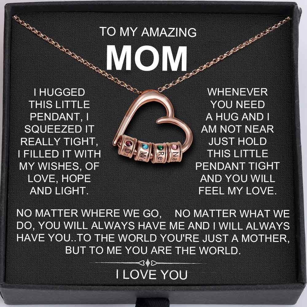 To My Mum Personalised Heart Necklace with Kids Name Beads For Mother's Day Christmas Gift Ideas