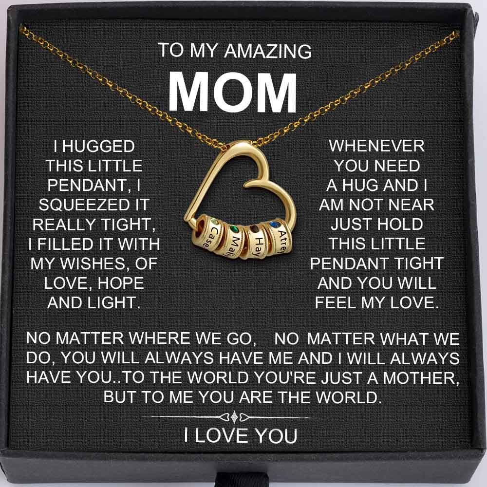 To My Mum Personalised Heart Necklace with Kids Name Beads For Mother's Day Christmas Gift Ideas