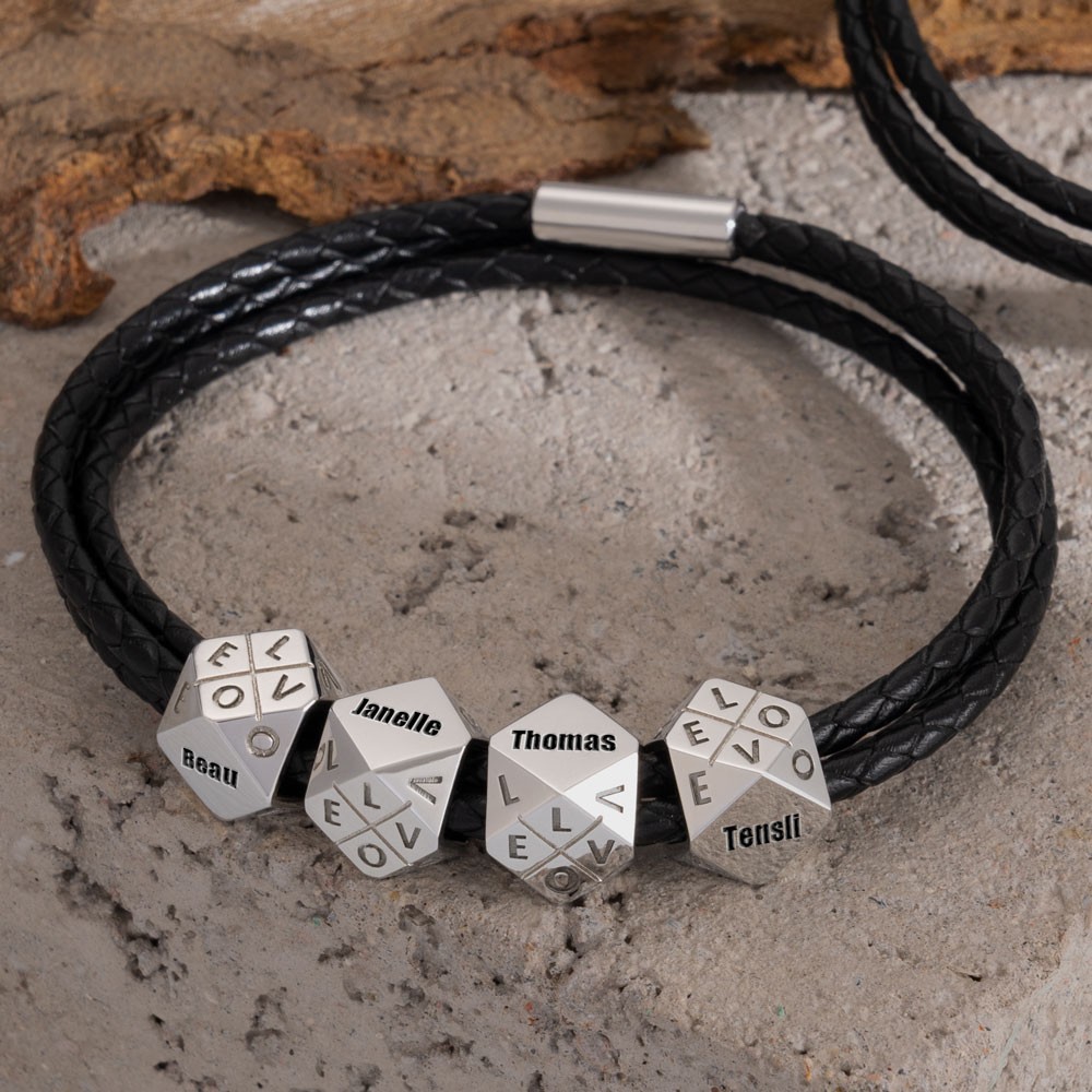 Men Braided Bracelet with Polyhedral Custom Name Beads Christmas Birthday Gift For Dad Husband Boyfriend