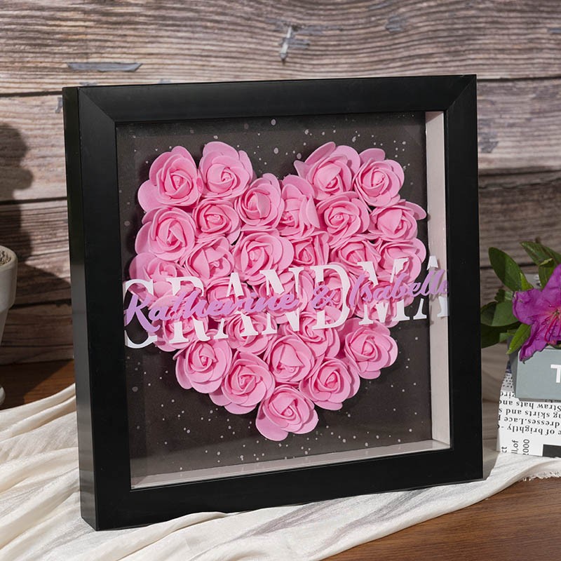 Personalised Grandma Flower Shadow Box With Kids Name For Grandma Mother's Day Gift Ideas
