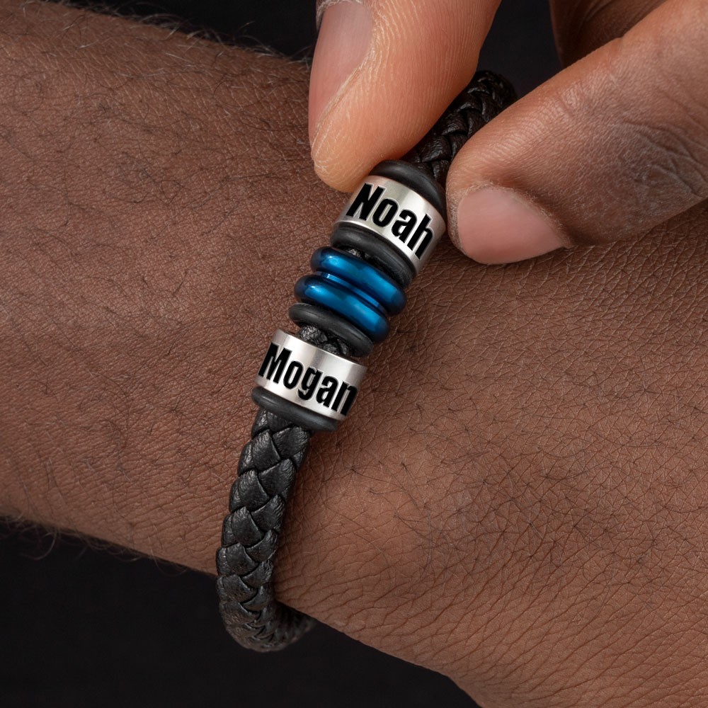Men's Bracelet With Custom Beads With Name Engraving Christmas Birthday Gift For Dad Husband Boyfriend
